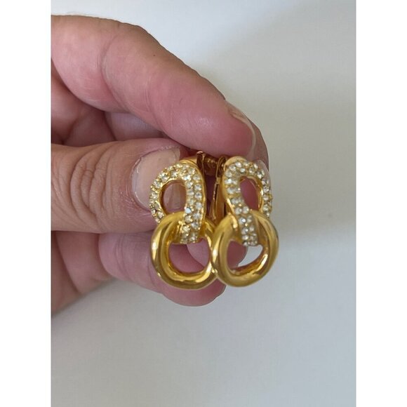 Napier Vintage Clip On Earrings, Gold Tone & Rhinestone, Link, Infinity … - Picture 1 of 6